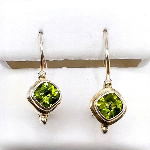 Sterling Silver Natural Peridot Cushion Drop Hook Earrings LA3527 - Picture 7 of 9