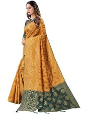 Women's Jacquard Cotton Silk Blend Golden Zari Woven Banarasi saree with Blouse