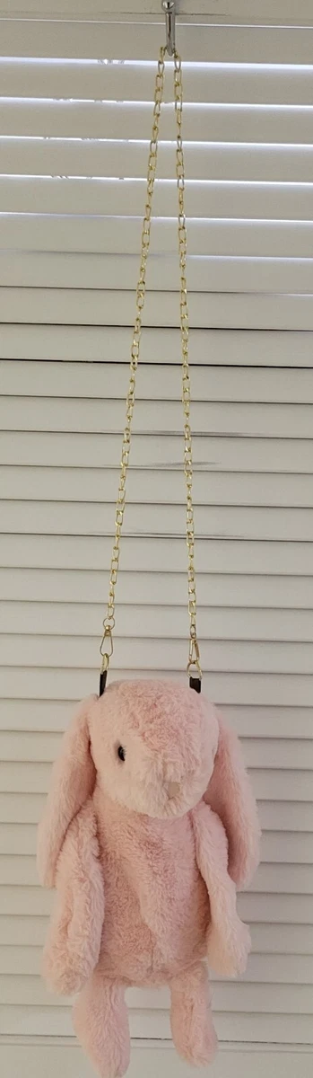 Pink Bunny Rabbit Plush Purse Gold Strap 14 X 8