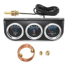 2" 52mm Car 3 in 1 Triple Gauge Set Kit AMP Meter Water Temp Oil Pressure Black