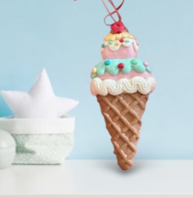 Ice Cream Ornament   Clay Dough Gingerbread Outdoor Safe Candy Desert Food