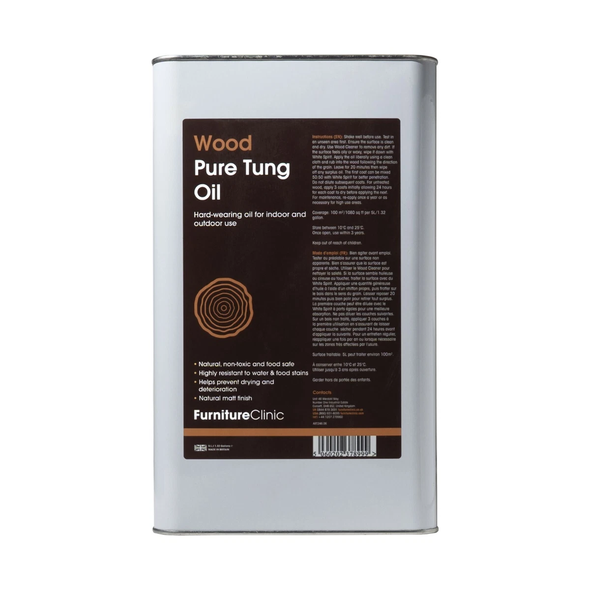 Aceite de madera de tung puro - resistente para toda madera de interior y exterior