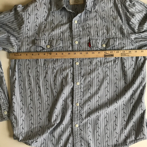 Levi's the two horse brand western button up LS blue Gray stripe flowers Large - 第 8/11 張圖片