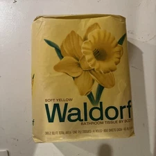 Vintage 1965 Paper Wrapper Waldorf Whisper Soft Yellow Toilet Tissue 4 Roll Pack