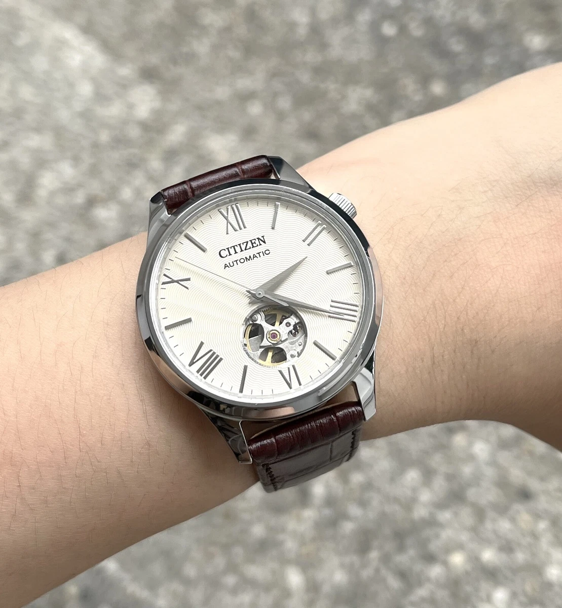 Brand New! Citizen Automatic Watch NH9130-17A Open Heart Brown 