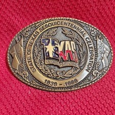 3.5" TEXAS SESQUICENTENNIAL BELT BUCKLE Numbered VINTAGE 1986 Brass metal Texoma