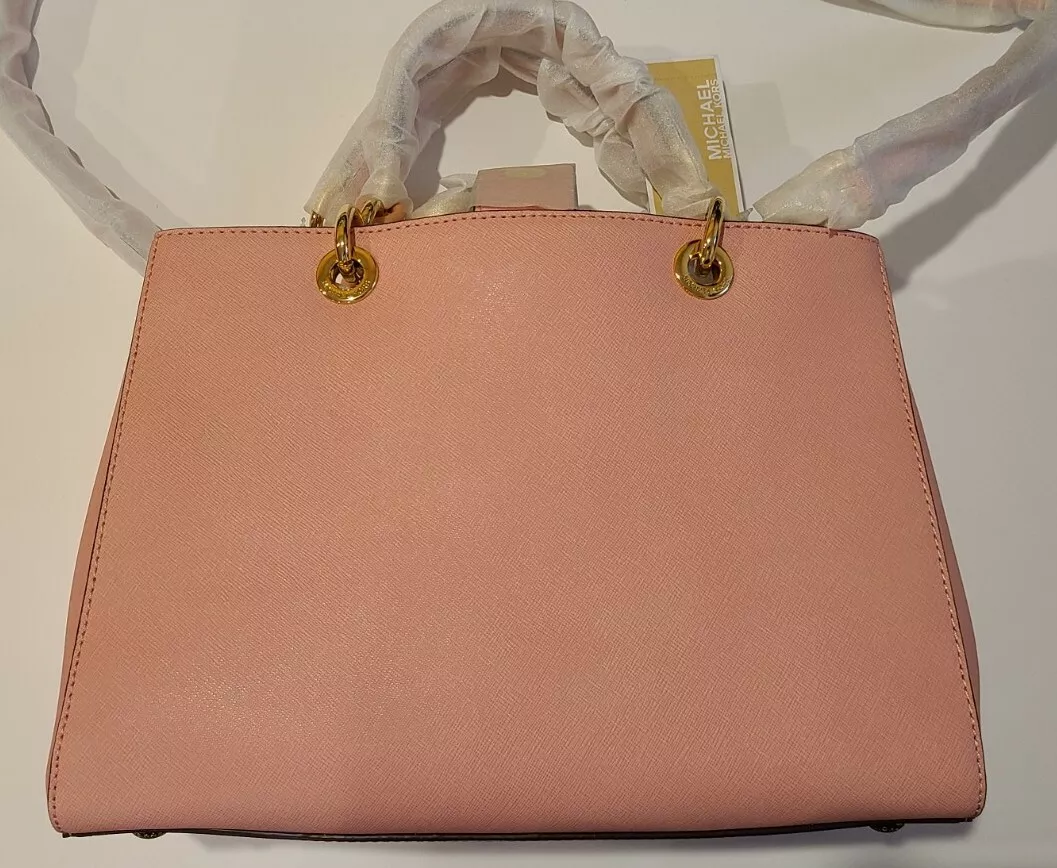 Michael Michael Kors Cynthia Medium Saffiano Leather Satchel - Soft Pink/Gold