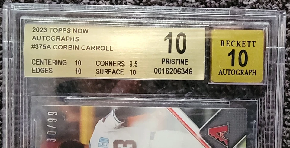2023 Topps Now Corbin Carroll Rookie 1st Walk Off On Card Autograph /99 BGS 10 - Image 3 of 4