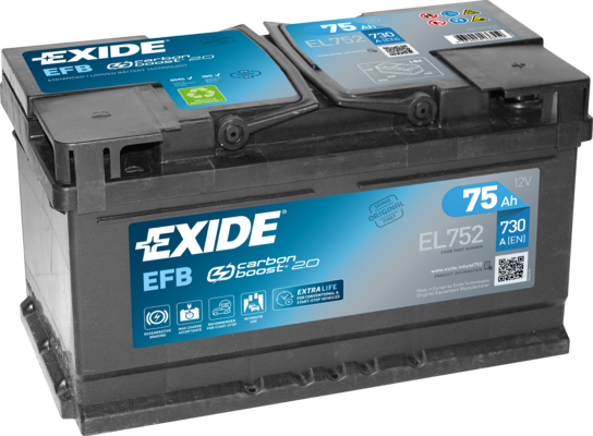 BATTERIA EXIDE EL752 ECM-EFB 75 AH per FORD VW RENAULT OPEL LANCIA TOYOTA NISSAN