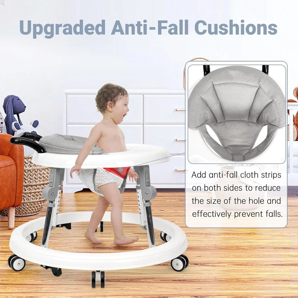 Andador Plegable para Bebé 9 Engranajes Altura Ajustable con Ruedas, Andador para Bebé Niño Pequeño Foto 3 de 4