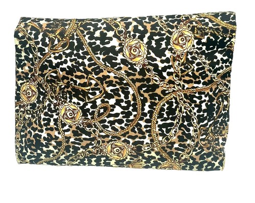 Ellen Tracy Cosmetic Makeup Travel Bag Black w/Gold Leopard Print w/ Chains - Picture 2 of 6
