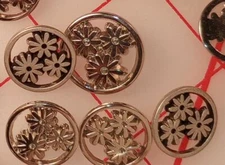 8 Fine Italian Metal SMALL Shank Button 3 Flower Design 15mm 5/8" Shiny Pewter