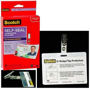 Scotch Ls852g Self Seal Id Badge Laminating Pouches 25 Pouches With Clips Ebay