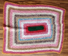 Vtg? Afghan Lap Blanket Throw Hand Made Crochet Multicolor Granny Retro 32 x 25