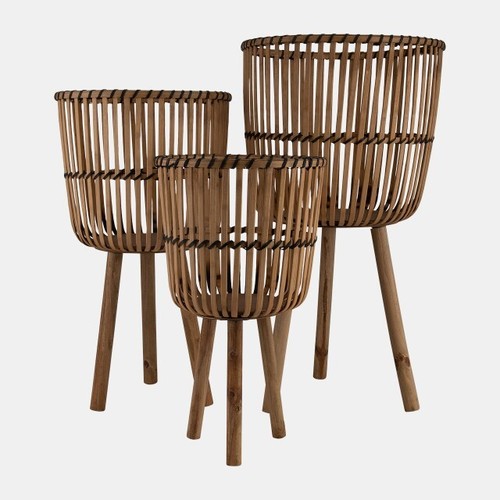Bamboo Planter Set 3 Bamboo Rattan Planter 19", 22", 26" - Picture 2 of 5