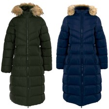 Tokyo Laundry Puffer Coat Longline Quilted Hooded with Detachable Faux Fur Trim