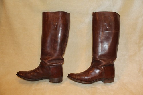 VTG EQUESTRIAN TALL BROWN LEATHER PULL ON HORSEBACK RIDING BOOTS, LEATHER SOLE - Picture 11 of 24
