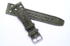 22mm Grey/Blue Rivet Style Nostalgic Leather Men Watch Strap Silver Tone Buckle