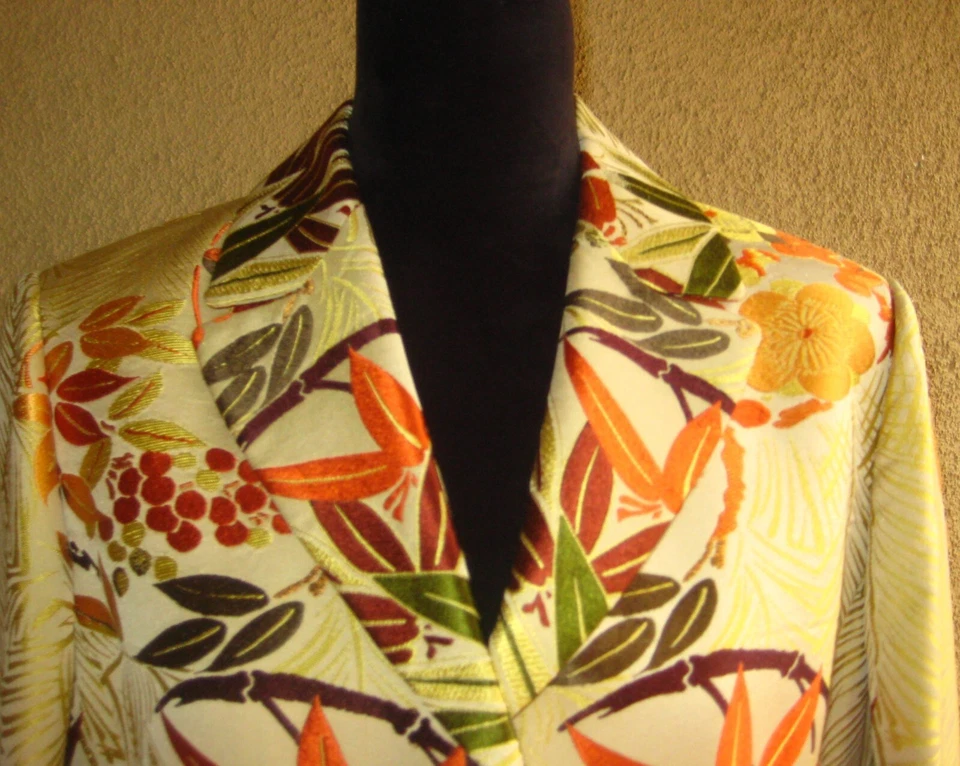 Blazer de noche Anne Klein 100 % seda oro/bronceado brocado 3 bolsillos puños plegables 10 Foto 2 de 4