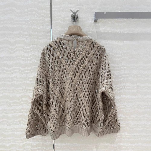 Womens Brunello Cucinelli Spring Hollow Sequins Cashmere Long Sleeve Sweater - 第 5/26 張圖片