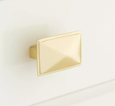 SIGNATURE HARDWARE  Levitt Solid Brass Rectangular Cabinet Knob - Satin Brass