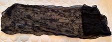 Vintage Sheer Black Silk Chiffon Shawl Embroidered Floral Vine Evening Wrap