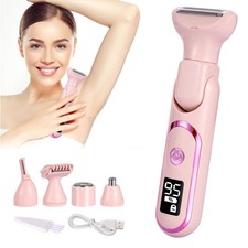 Bikini Trimmer for Women, 5 in 1 Rechargeable Electric Razors Waterproof Pink