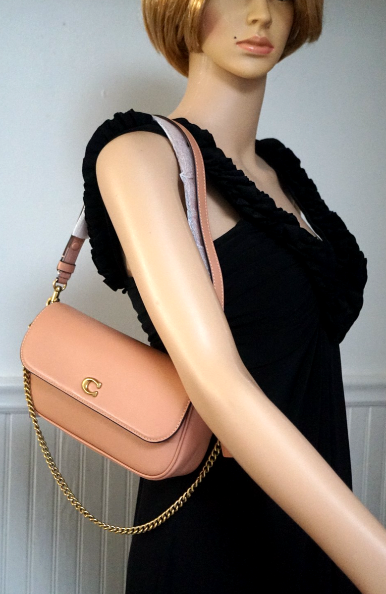 Coach Brook Flap Chain Shoulder X-Body Bag CAN90 In PEACH Calf