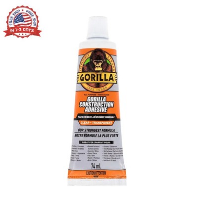 Gorilla Max Strength Construction Adhesive, Clear Glue, 2.5 Ounce Squeeze Tube (