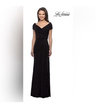 La Femme Black Off Shoulder Formal Gown