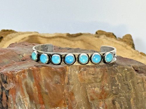 Vintage Navajo Petite Sterling Snake Eye Turquoise Stamped Cuff--1561.26