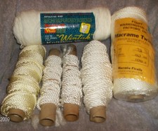 6 PC WHITE MACRAME CORD  TWINES  KNITTING YARN NEW  4 USED