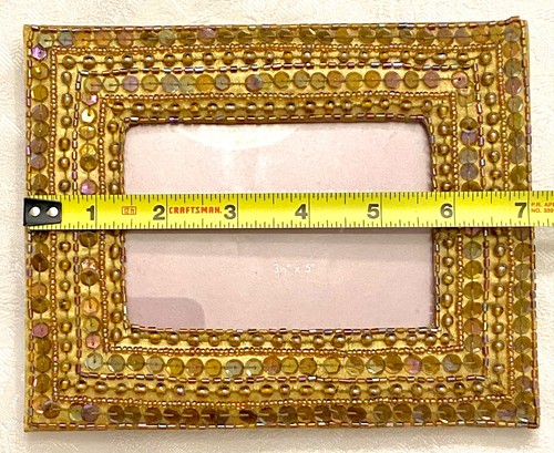 Neu mit Etikett Marcel Schurman schillernder goldfarbener Bernstein Pailletten Perlen Satin 3,5 x 5 Fotorahmen - Bild 11 von 16