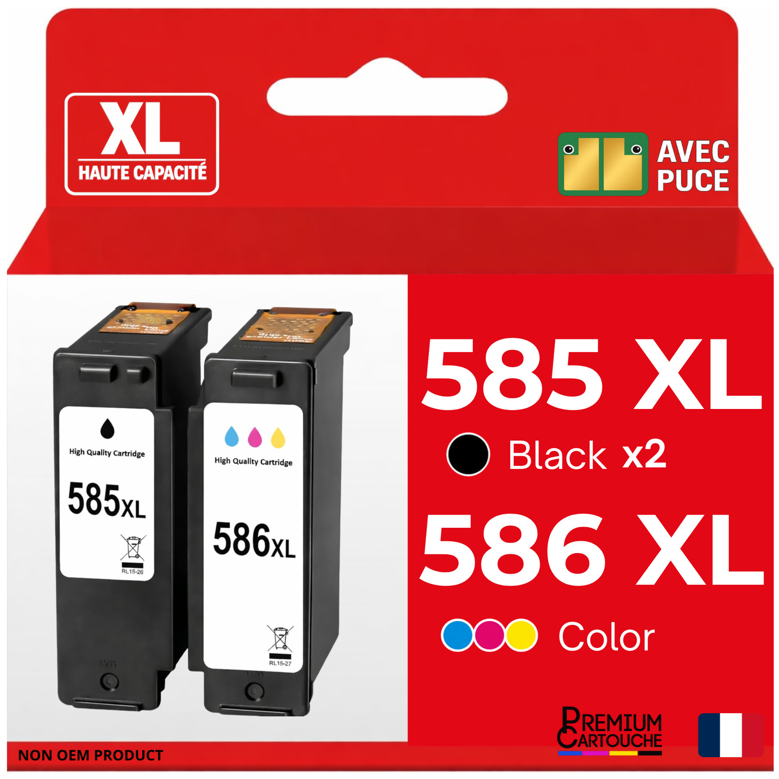 Pack 3 cartouches Canon PG585XL CL586XL noir couleur à encre séchage rapide