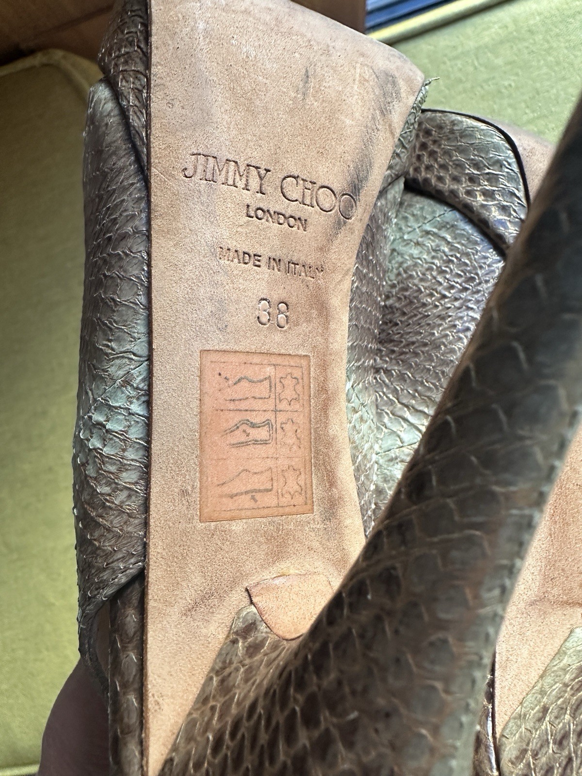 Jimmy Choo metallic python effect peep toe slingb… - image 10