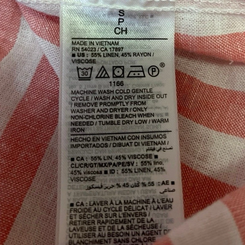 Old Navy Red White Linen Striped Button Up Collar Long Sleeve Shirt Blouse Top S - Image 4 of 4