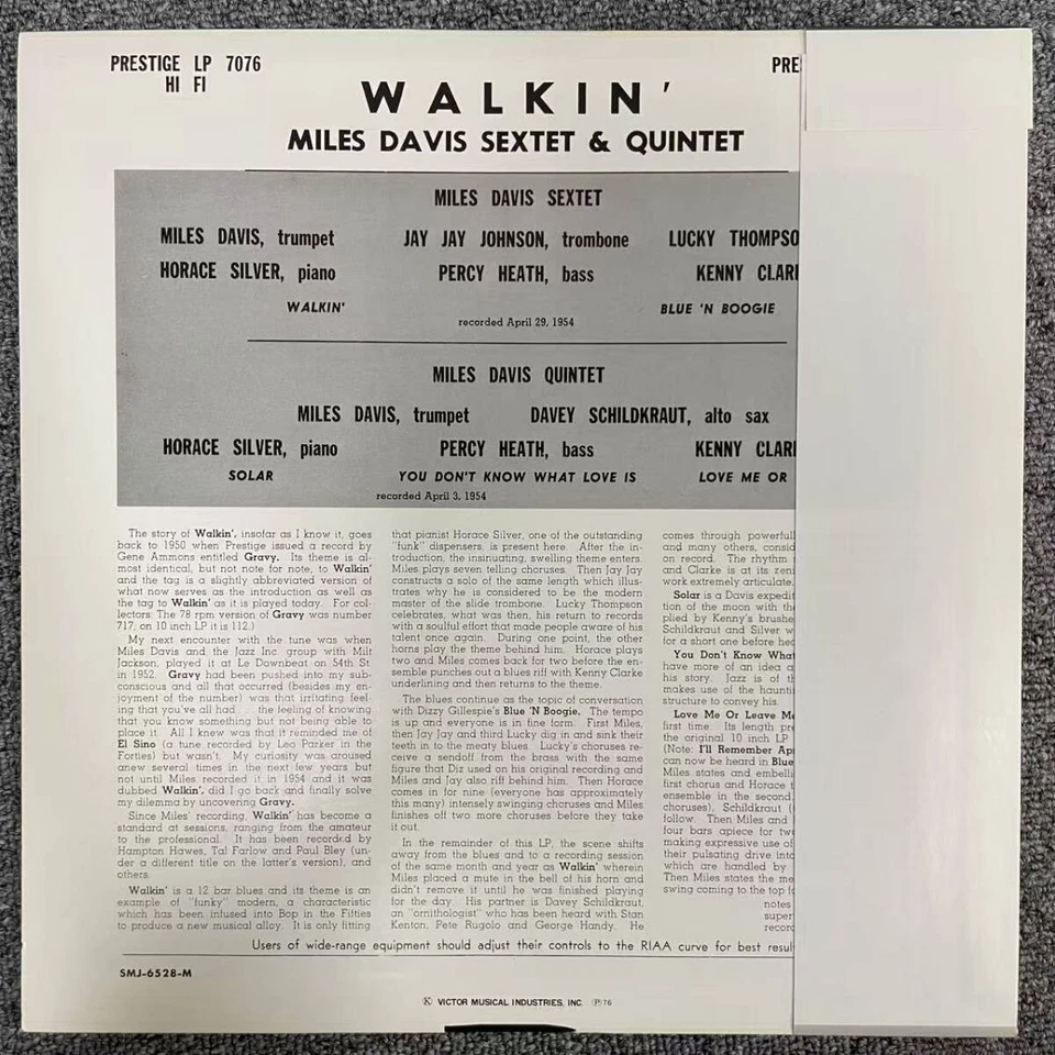 Miles Davis All Stars Walkin' Prestige SMJ-6528(M) Япония ВИНИЛОВАЯ ПЛАСТИНКА OBI EX NM - Изображение 2 из 4