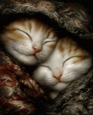 8x10 Two White and Orange Cats Sleeping on Blanket Art Print - 503922125