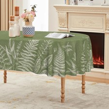 Spring Tablecloth 60 84 Inch Oval, Plants Wild Fern Green Washable Seasonal T...