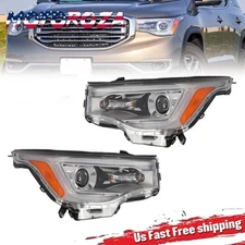 Pair For 2017-2019 GMC Acadia w/LED DRL Chrome Halogen Headlights Left+Right