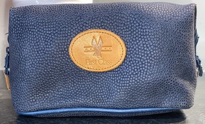 Vintage AA First Class Blue Amenity Kit Travel Bag Leather Trim Products Sealed
