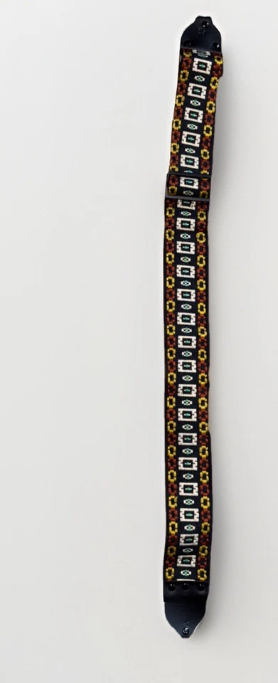 VINTAGE 1970s CAMERA STRAP Black Orange & Yellow embroidered Hippie Retro Design - Image 4 of 4