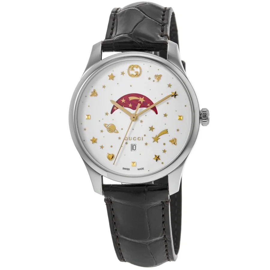 Nuevo reloj para hombre Gucci G-Timeless cuarzo esfera blanca correa de cuero negro YA126325