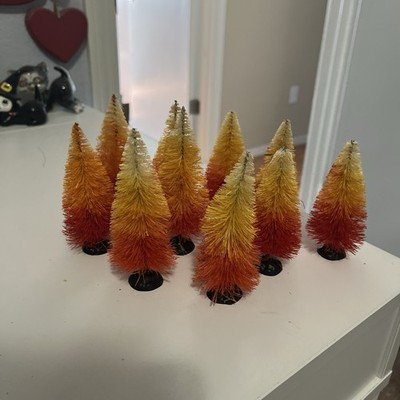 Lemax Halloween autumn Fall Sunrise Bottle Brush Tree Lot of 10 4 