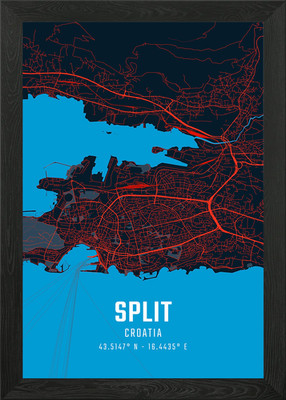 Split Stadtplan gerahmtes Wandbild Poster Leinwanddruck Bild