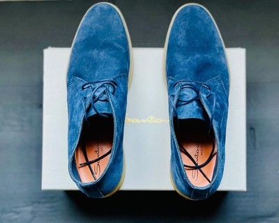 Santoni Men's Dimpled Suede Chukka Boots Blue Size UK 10 / US 11, Excellent