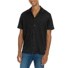 Scotch Soda Textured Knit Camp Collar Short Sleeve Button Up Shirt Mens Black, M