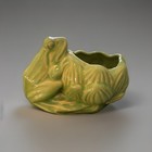 vintage Signed Pair McCoy frog & lotus ceramic planter  green  6 inches — photo 5