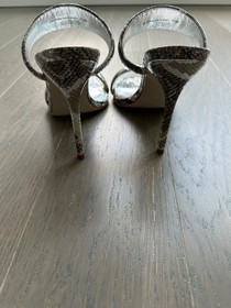 Steve Madden Saturn Snake Metallic Silver High Heel Mule Sandal Tubular Size 7.5