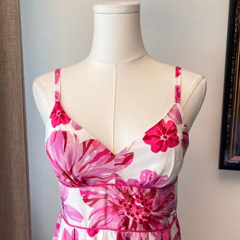 Vestido Vintage Guess 100% Seda Rosa Floral Cintura Imperio - Talla XS Foto 2 de 4